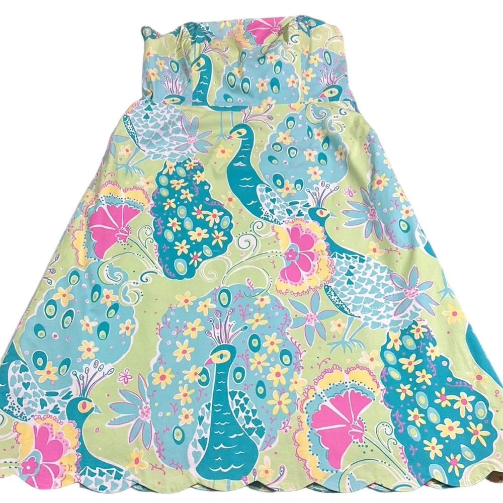 Lilly Pulitzer Strapless Pastel Peacock Dress Size 2 - Picture 2 of 7